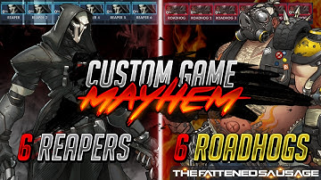 Custom Game Mayhem #1: 6 Reaper Bots vs 6 Roadhog Bots (Zero Cooldown + 2x Ult Speed)