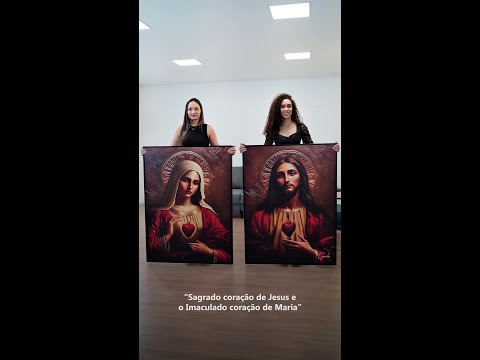 Quadro Sagrado Coração de Jesus e o Imaculado Coração de Maria 2 Peças