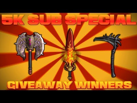 5000 Sub Special Winners C Axe Inferno Grim Scythe Roblox Assassin Good Luck Youtube - rainbow god scythe roblox