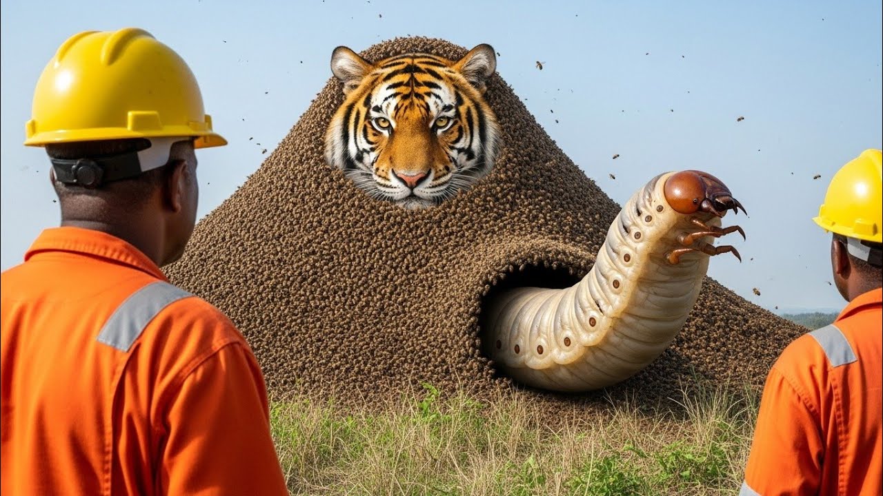 leopard& black cow covered by million of bess parasite rescue team save/