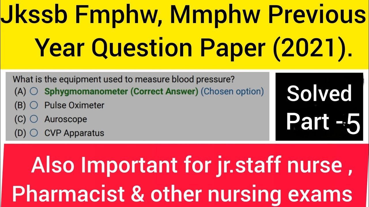 Jkssb Fmphw, Mmphw Previous year question Paper (2021)|| Part 5|| Important for jr. Staff nurse etc.