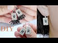 [DIY] How to make beaded cube attractive Earrings*Tutorialビーズでキューブ型ピアスの作り方ビーズステッチ串珠教程立方体魅力黑色精灵耳饰制作方法