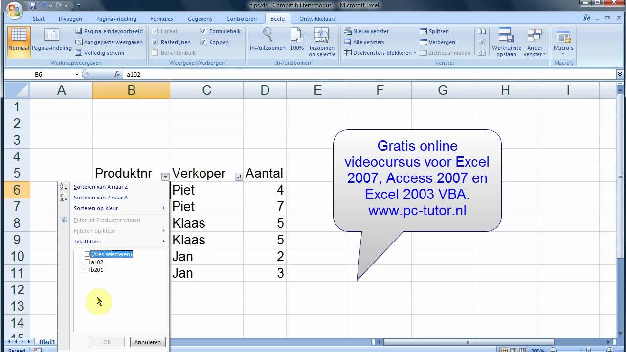 Sorteer fout in de Filters van Excel 2007 YouTube Sorteer fout in de Filters van Excel 2007 YouTube