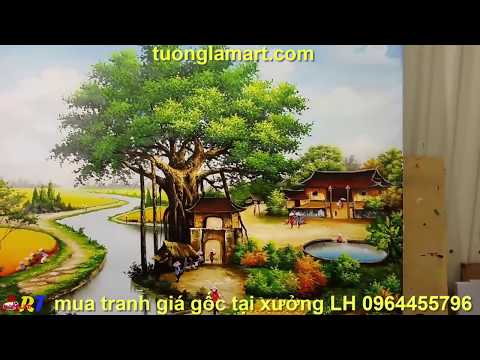 Tranh treo tường phòng khách khổ lớn, tranh đồng quê việt nam mua tranh giá gốc