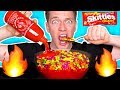 Weird food combinations people love hot sauce  skittles eating funky  gross diy foods candy