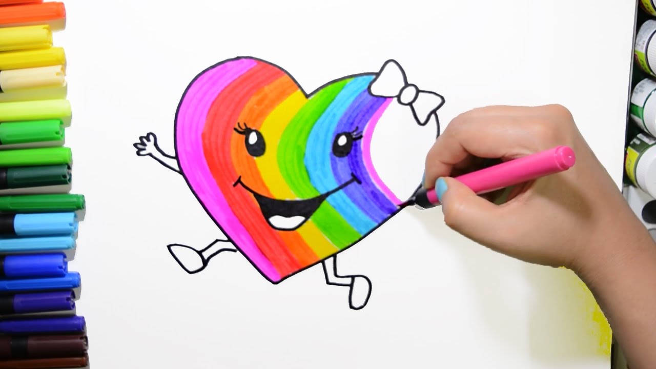Draw and Color Rainbow Heart Coloring Page and Learn Colors for Kids - YouTube