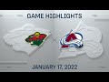 NHL Highlights | Wild vs. Avalanche - Jan. 17, 2022