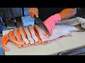 How a Master Fillet a Salmon for Sashimi in Taiwan /紅甘、海鱺魚切割達人,鮭魚生魚片製作&厚切鮭魚排 -Fish Market in Taiwan