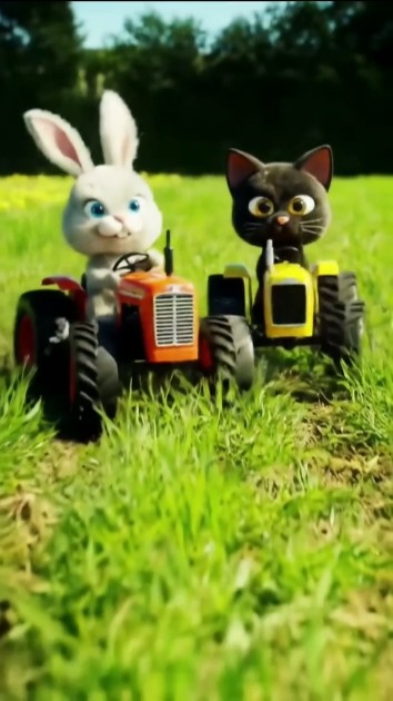 Cat and bunny racing funny 🐈🐇🚜😆#shorts #youtubeshorts #shortsfeed # ...