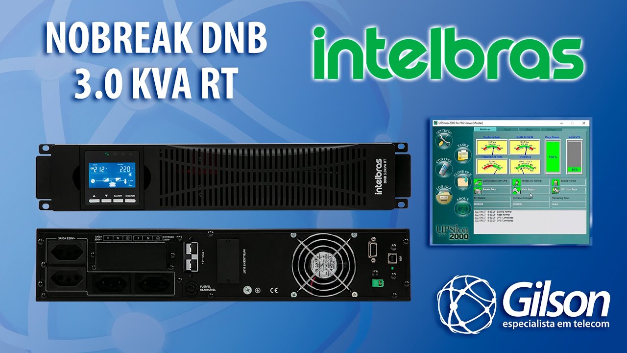 Nobreak Senoidal intelbras DNB 3.0 kVA RT (módulos de bateria e gerenciamento USB e Rede PGR 801L)