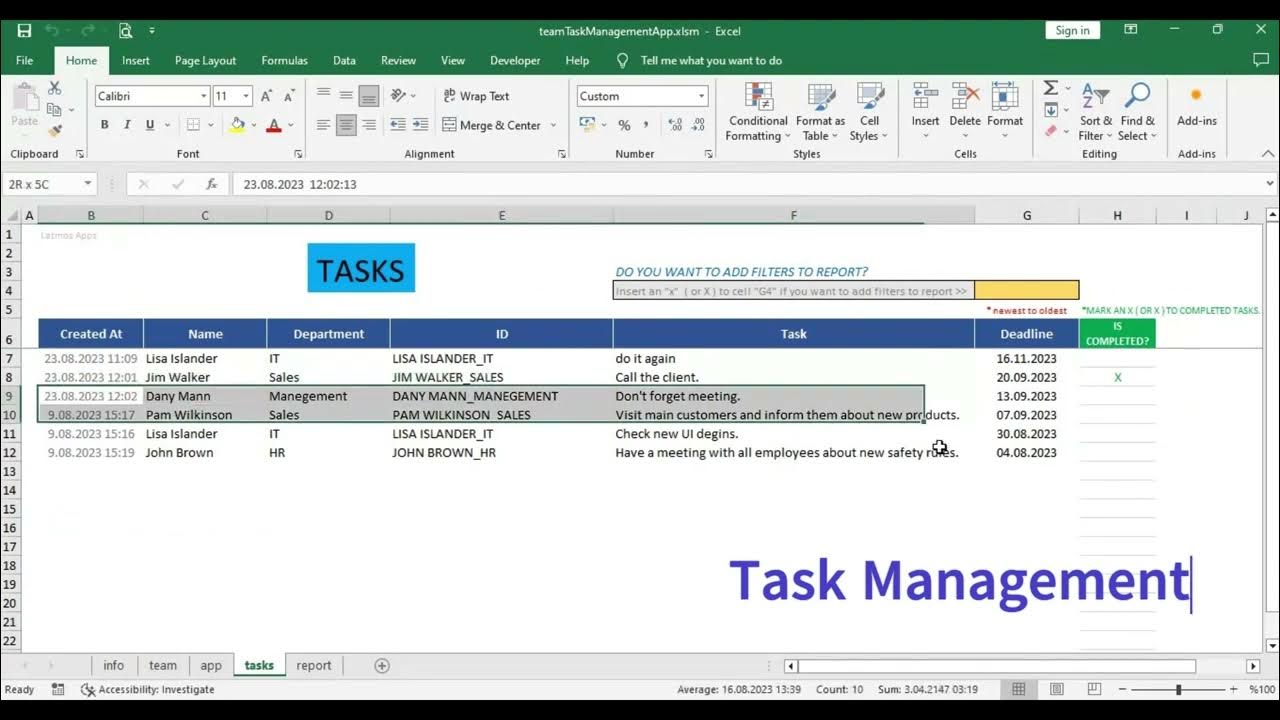 Excel VBA Team Task Management App - YouTube