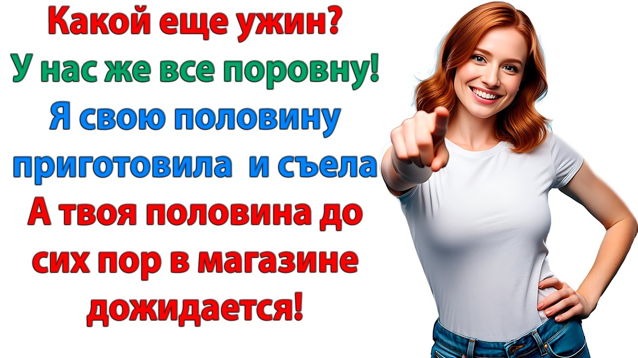 Хочешь все поровну? Будет тебе сюрприз! Свою половину ужина я съела! А я? А твоя еда в магазине!
