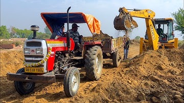 Jcb 3dx Eco Backhoe Loading Red Mud in Massey Ferguson 7250 Di Tractor | Jcb Tractor Cartoon | Jcb