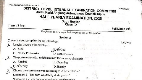 Half Yearly Exam|Class X English question paper with solved MCQs|2025|Karbi Anglong, Diphu|HSLC 2026