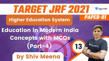 08:30 AM - Target JRF 2021 | Higher Education by Shiv | Education in Modern India Concepts with MCQs