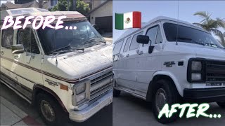 Van Conversion NEW PAINT JOB IN TIJUANA MEXICO Restoring a 1990 Chevy G20 Sport VAN #VANLIFE