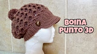 Boina Punto 3D con Visera para el sol a Crochet Paso a Paso