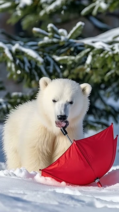 Bear Cub Finds Mysterious Red Umbrella☂️