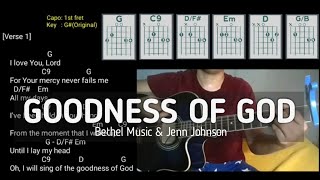 Video thumbnail of "GOODNESS OF GOD Lyrics & Chords ~ Bethel Music & Jenn Johnson"