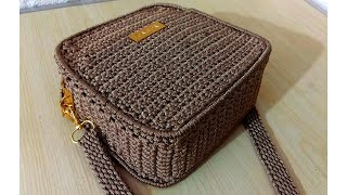 Crochet bag with a front pocket and a special frame  suitable for men, very practical and easy
