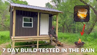 Solo Overnight Finishing the Cabin In the Swamp During a Rainstorm and Campfire Egg McMuffin