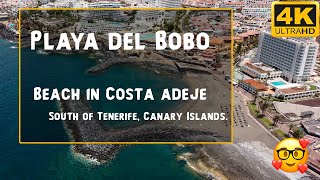 Beach Playa del Bobo, Costa Adeje, South Tenerife, Spain - Overview in 4K