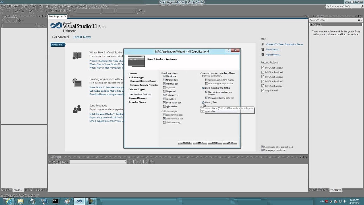 Tutorial to create a Ribbon Style Application with Visual Studio 11
