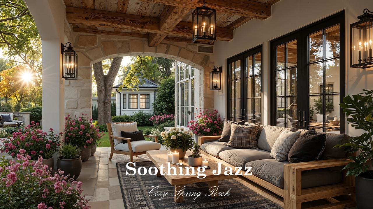 Soothing Jazz Music at Cozy Spring Porch | Slow Piano Jazz for Deep Focus on Working & Studying