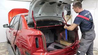 картинка: Эх был бы усилитель сзади в ней... Гранта , ремонт после дтп в заднюю часть.