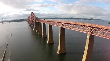 drone flight forth bridge with timelapse