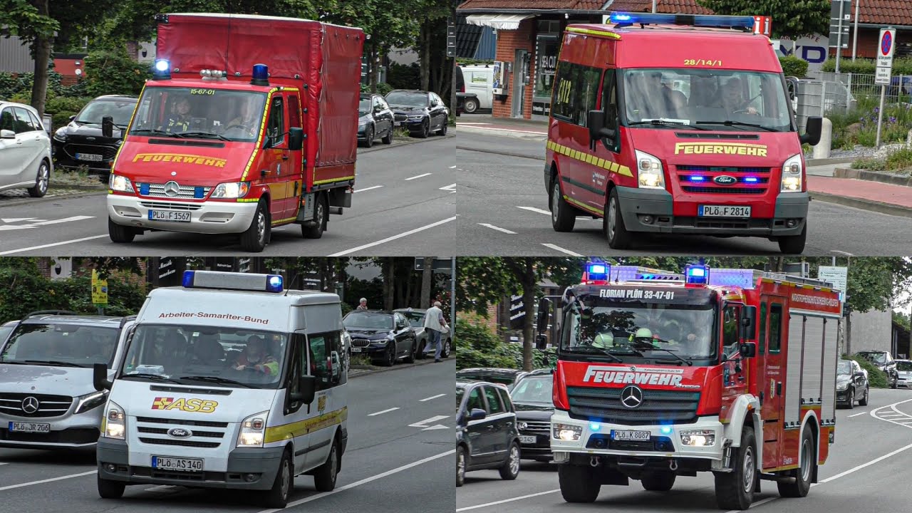 [TURNHALLE IN FLAMMEN! - FEU4!] Einsatzfahrten Feuerwehren, LZG Kreis Plön & SEG ASB in Schönberg!