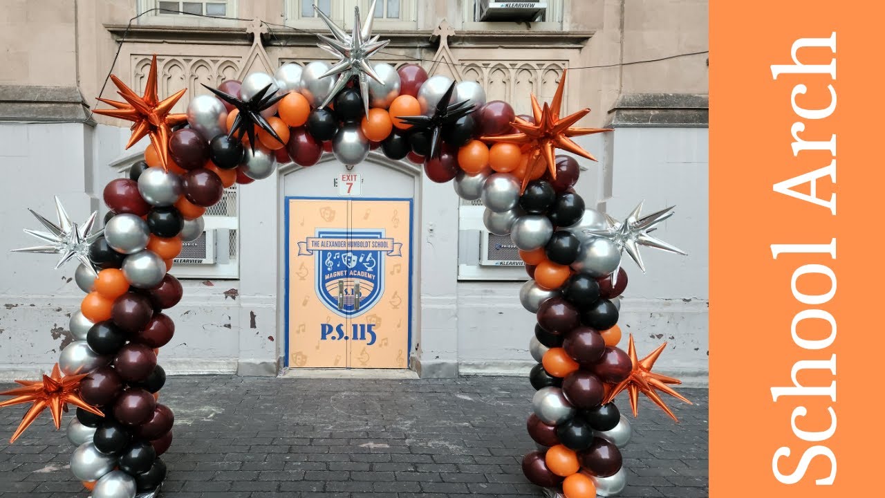 Burgundy Silver Black Orange Walkthrough School Balloons Arch | Latex & Mylar Balloon Decoration