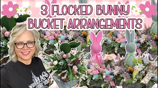 🐰🌿🌸~ Flocked Bunny Tin Bucket Bunny Arrangements || Spring Floral || Dollar Tree Hobby Lobby Walmart