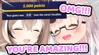 Iofi Couldn't Hide Her Amazement When Mumei Get Her 0m in Geoguessr
