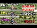 Monkey 49cc 88cc 110cc 0-200m　比較