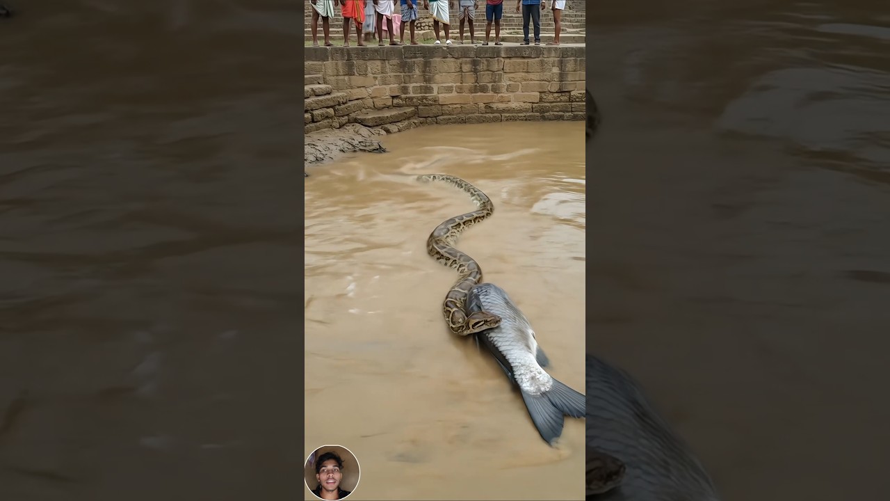 A python snake trying to eat a fish #viral #animalsvidro
