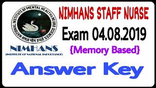 NIMHANS STAFF NURSE EXAM  ANSWER KEY || Exam Date 04.08.2019 || Nursing Trends
