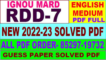 rdd 7 solved assignment 2022-23 / rdd 7 solved assignment in English / ignou mard solved