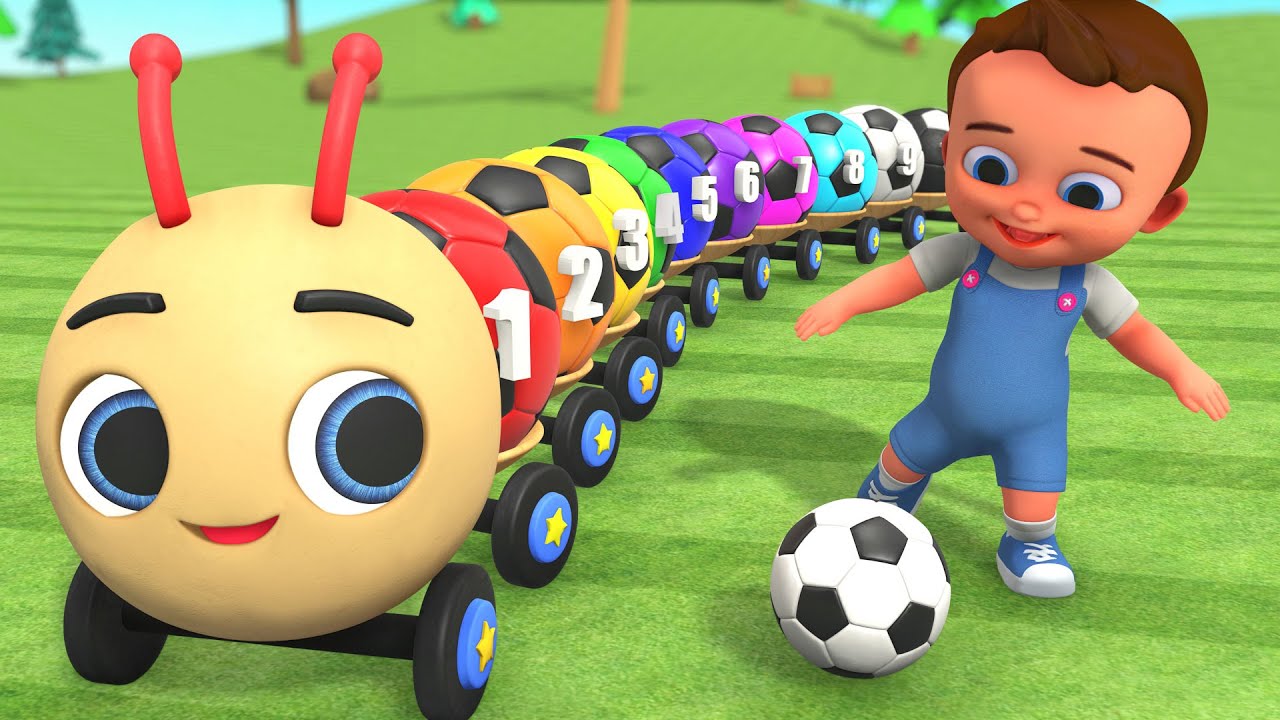 Learn Colors Numbers for Kids with Little Babies Fun Play  Soccer Balls Caterpillar Train 3D Edu