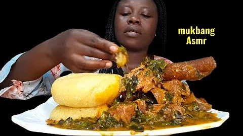 African food mukbang, oha soup, cow tail,eba fufu,asmr,eatingshow 