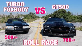 Turbo Fox Body vs 2020 GT500...  Roll Racing in Mexico