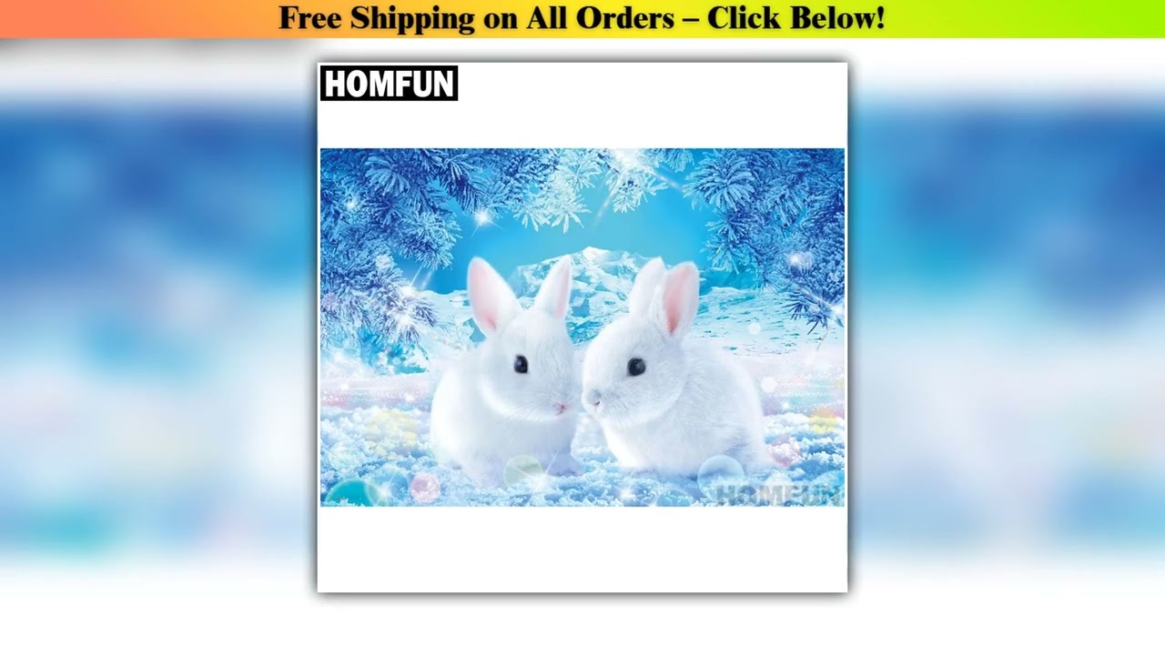 HOMFUN Full SquareRound Drill 5D DIY Diamond Painting Snow rabbit Embroidery Cross Stitch 5D Home D