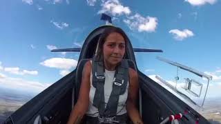 Amelie Windel flies a flat spin in the Extra 330LX stunt plane