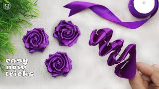Amazing Ribbon Flower Trick -Easy Making with Needle | DIY Satin Ribbon rose Flower