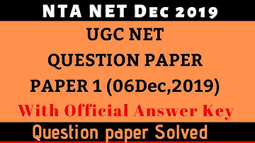 NTA NET Paper 1 ( 6 Dec, 2019 ) II Question Paper solved with Official Answer Key II Studycoach