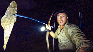 ALONE in the bush with NO FOOD  NIGHT BOW n ARROW  Eating Only What I Catch
