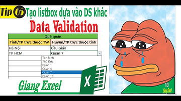 #Tip5. Tạo listbox Danh sách lựa chọn dựa vào Danh sách khác | Data Validation (Giang Excel)
