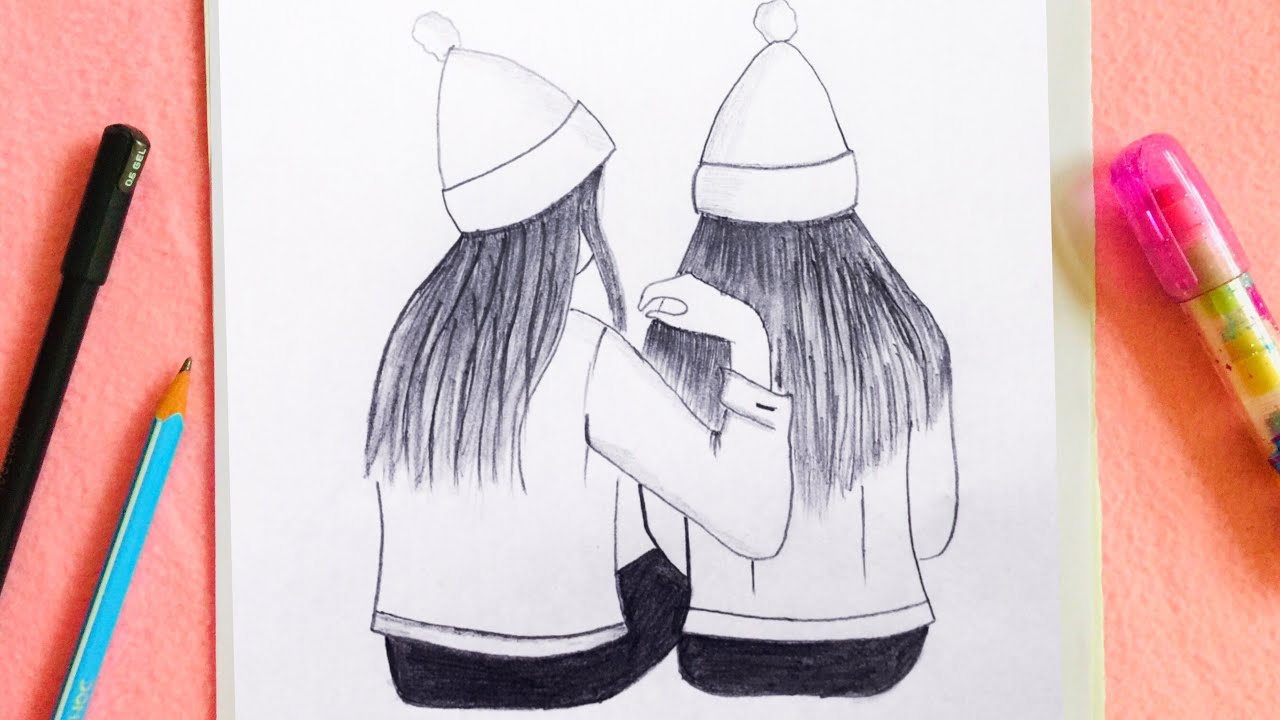 Pencil Sketch for Best Friends, Sisters, Girlfriend, Personalized Gift –  Canvas Foundry