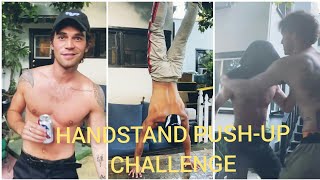 Shirtless KJ Apa Challenges Drew Ray Tanner & Alex Fine To Handstand Push-Up Challenge