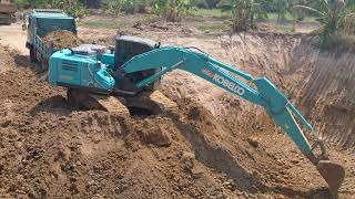 รีวิวงานปากบ่อขุดบ่อเก่า kobelco sk200sm ฝีมือจัดจ้าน ท.เจริญทรัพย์จัดให้ excavator and truck